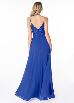 Azazie Lena Bridesmaid Dresses Royal Blue A-Line Lace Chiffon Dress image2