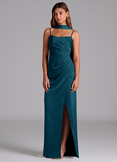 Azazie Calandra Suknie dla druhen Linia A Pofałdowany Satyna elastyczna Do ziemi Sukienka image3