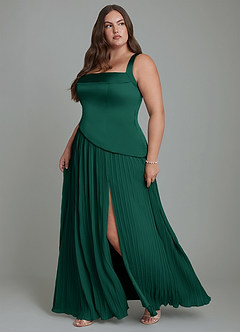 Azazie Stephanie Brautjungfernkleider A-Linie Plissee Stretch-Satin Kleid Smaragd image11