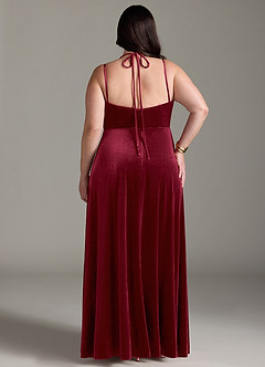 Azazie Sora Bridesmaid Dresses Burgundy A-Line Halter Bow Velvet Dress image8