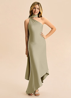 Azazie Briony Junior Etui Plissee Stretch-Satin Kleid Moosgrün image3