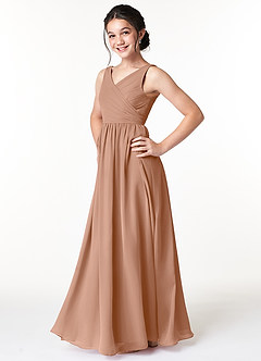 Azazie Sawyer Junior Agave A-Line Pleated Chiffon Dress image5