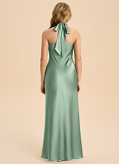 Azazie Chickie Junior 쉬스 주름진 스트레치 새틴 플로어 길이 주니어 신부 들러리 드레스 image2