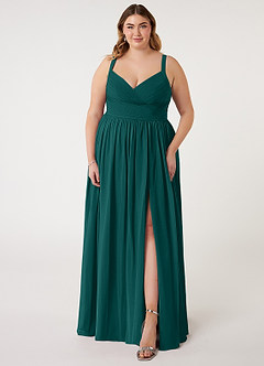 Azazie Chanel Robes de demoiselle d'honneur Robe Trapèze en Mousseline de soie Plissée Paon image8