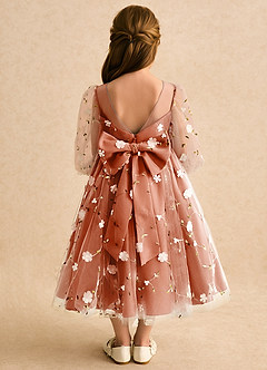 Azazie Elowen vestidos de niña de las flores Vestido Naranja Quemada de Encaje de Línea A con Escote corazón image2