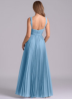 Azazie Mina Final Sale Steel Blue A-Line Pleated Chiffon Dress image7