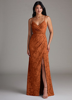 Azazie Maci Robes de demoiselle d'honneur Robe Fourreau en Blumen-Burnout Plissée Orange Brûlée image3