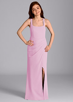 Azazie Mero Junior Vestido de Rosa Caramelo de Gasa de Corte Sirena con Plisado image1