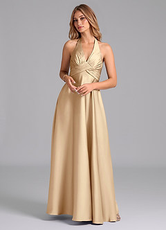 Azazie Tessie Brautjungfernkleider A-Linie Plissee Stretch-Satin Kleid Champagner image1