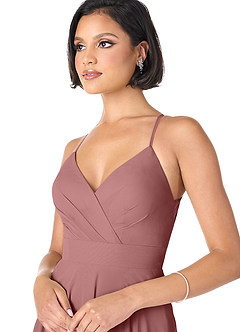 Azazie Avelina Bridesmaid Dresses Desert Rose A-Line V-Neck Pleated Chiffon Dress image4