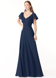 Azazie Syenna Bridesmaid Dresses Dark Navy A-Line Ruched Chiffon Dress image4