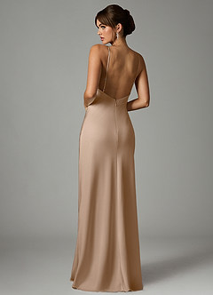 Azazie Stefania Bridesmaid Dresses Taupe A-Line Stretch Satin Dress image2