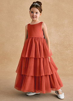 Azazie Megallie Robe Demoiselle D'honneur Fillette Robe Trapèze en Tulle Arc Rouille image2