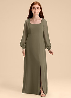 Azazie Bondi Junior Willow Green A-Line Blouson Chiffon Dress image5