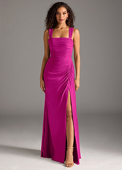 Azazie Jesaphine Bridesmaid Dresses Fuchsia Sheath Bow Chiffon Dress image5