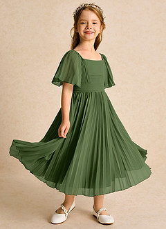 Azazie Gisele Flower Girl Dresses Olive A-Line Pleated Chiffon Dress image1