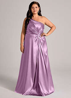 Azazie Brooke Bridesmaid Dresses Wisteria A-Line One Shoulder Metallic Satin Dress image8