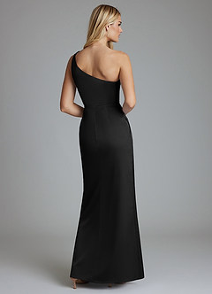 Azazie Adhara Jurken voor bruidsmeisjes Jurk van Stretch Satijn met Kolom One-Shoulder Zwart image6