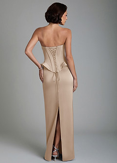 Azazie Harlow Robes de demoiselle d'honneur Robe Fourreau en Satin extensible Corset Taupe image2