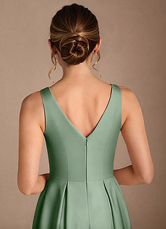Azazie Fulton Mother of the Bride Dresses Matcha A-Line Pleated Stretch Satin Dress image6
