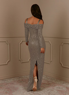 Azazie Indra Mother of the Bride Dresses Taupe Sheath Sequins Lace Dress image4