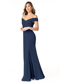 Azazie Lecia Bridesmaid Dresses Dark Navy Empire Off-The-Shoulder Pleated Chiffon Convertible Dress image3