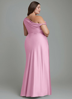 Azazie Emerson Bridesmaid Dresses Candy Pink Mermaid Off the Shoulder Stretch Satin Dress image9