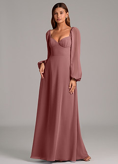 Azazie Annistyn 신부 들러리 드레스 A라인 긴팔 쉬폰 바닥 길이 드레스 image4