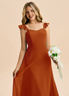 Azazie Mavie Junior Abito A-Line in Chiffon Increspato Paprika image5