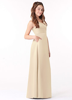 Azazie Sadia Junior Champagne A-Line Pleated Matte Satin Dress image2