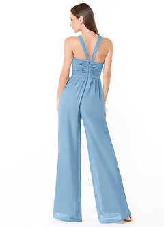 Azazie Berdie Bridesmaid Dresses Steel Blue Halter Chiffon Jumpsuit image2