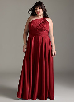 Azazie Charlize Bridesmaid Dresses Scarlet A-Line One Shoulder Stretch Satin Dress image11