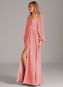 Azazie Bailee Jurken voor bruidsmeisjes Jurk van Chiffon met A-Lijn Lange mouw Koraal image3