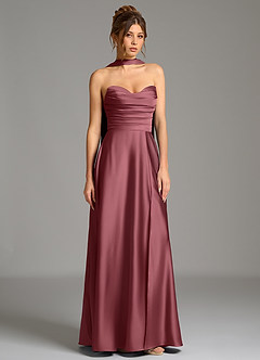 Azazie Ayla Abiti da Damigella Abito A-Line in Raso Elasticizzato Corsetto Rosa Del Deserto image4