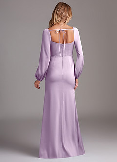 Azazie Charissa Bridesmaid Dresses Frosted Lilac Sheath Long Sleeve Stretch Satin Dress image8