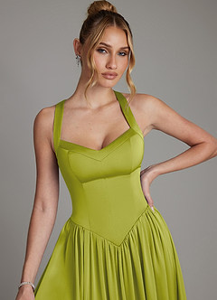 Azazie Francis Bridesmaid Dresses Lemongrass A-Line Corset Stretch Satin Dress image4