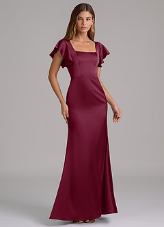 Azazie Elkie Brautjungfernkleider Meerjungfrau-Linie Rechteckiger Ausschnitt Stretch-Satin Kleid Maulbeerrot image4