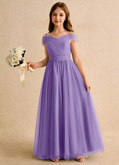 Azazie Yuna Girls Formal Abiti da Ragazza di Fiori Abito A-Line in Tulle Spalle Scoperte Tahiti image5