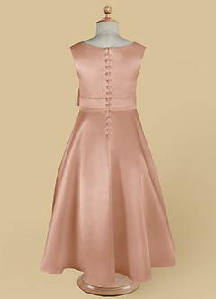 Azazie Lindy Flower Girl Dresses Champagne Rose A-Line Pleated Matte Satin Dress image14