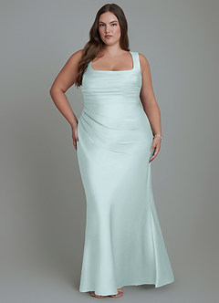 Azazie Agustina Bridesmaid Dresses Sea Glass Mermaid Corset Stretch Satin Dress image7