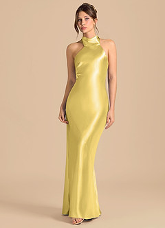 Azazie Velli Robes de demoiselle d'honneur Robe Fourreau en Satiné métallisé Col Haut Canari image4