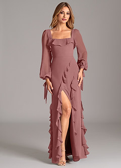 Azazie Malia Bridesmaid Dresses Desert Rose A-Line Long Sleeve Chiffon Dress image4