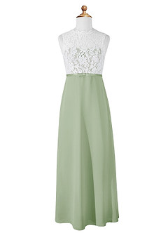 Azazie Rana Junior Robe Trapèze en Mousseline de soie Dentelle Vert Sauge image5