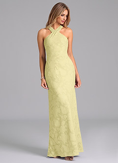 Azazie Doretta Bridesmaid Dresses Lemon Sorbet Mermaid Pleated Floral Burnout Dress image3