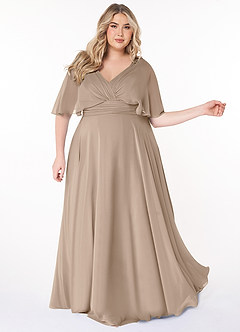 Azazie Pamela Bridesmaid Dresses Taupe A-Line V-Neck Pleated Chiffon Dress image8