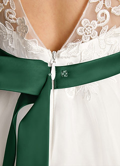Azazie Lettie vestidos de niña de las flores Vestido de Marfil Verde Oscuro de Encaje de Princesa image6