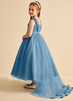 Azazie Lorita Robe Demoiselle D'honneur Fillette Robe Trapèze en Tulle Perlé Acier Bleuté image3