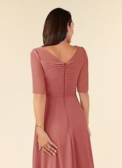 Azazie Naomi Abiti per la Madre della Sposa Abito A-Line in Chiffon Plissettato con Scollo a Barca Rosa Antica image6