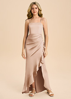 Azazie Buzzy Junior English Rose Sheath Pleated Stretch Satin Dress image3