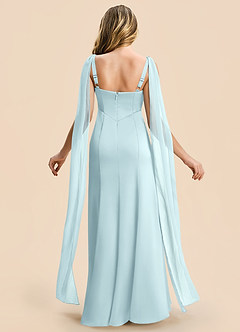 Azazie Chelsea Junior Cloud Blue Sheath Pleated Stretch Satin Dress image2